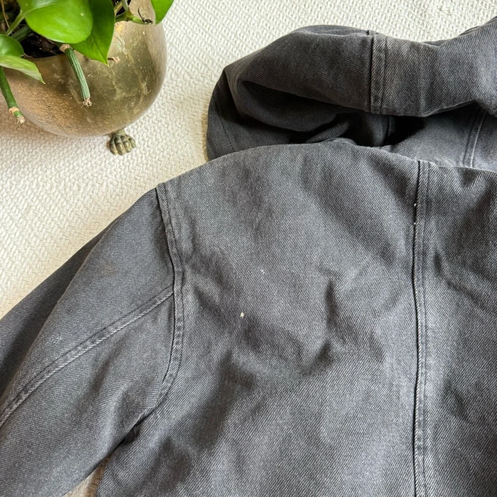 Zara Fleece Lined Black Denim Parka Coat